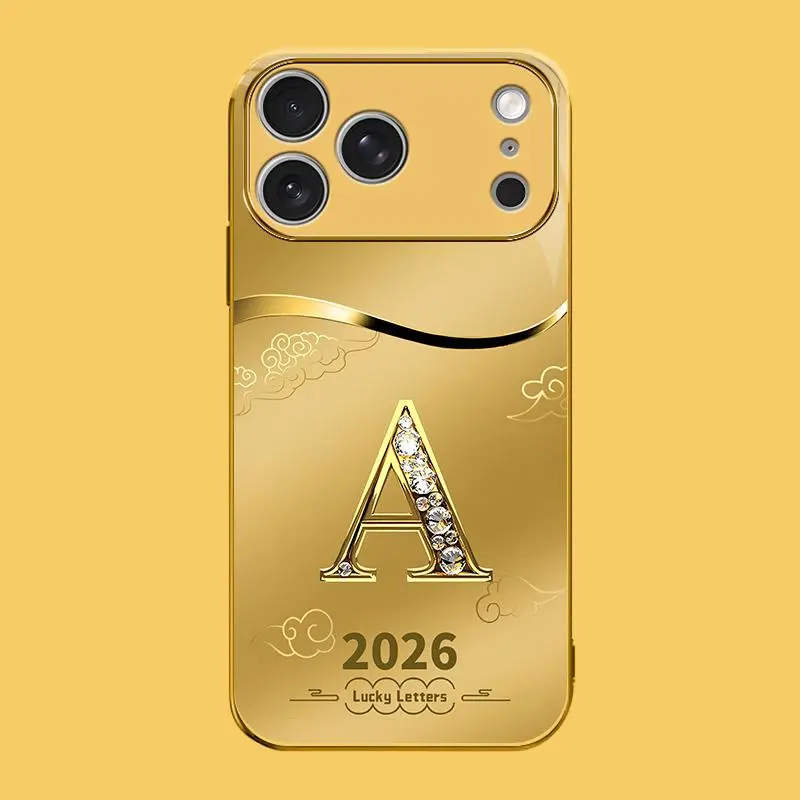 High-End Protective Case for iPhone 17 Pro, Mobile Phone Accessory with 26 English Letter Options and Exquisite Auspicious Cloud Motifs, Accessories