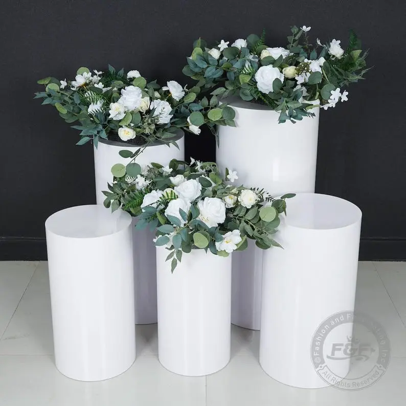 5pcs of Metal Cylinder Stands,White Pedestal With Storage Bag,White Pillars