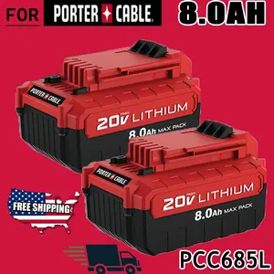 High quality 2Pack 8.0Ah for PORTER CABLE 20 Volt Lithium-Ion Battery 20V Max PCC680L PCC685L