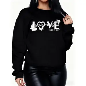 6 Colors Can Choose Women's Casual round Neck Sweater-Love Daily Printed Tape Heart and Butterfly Pattern, Autumn and Winter Comfortable Pullover, Machine Washable, Comfortable Fit