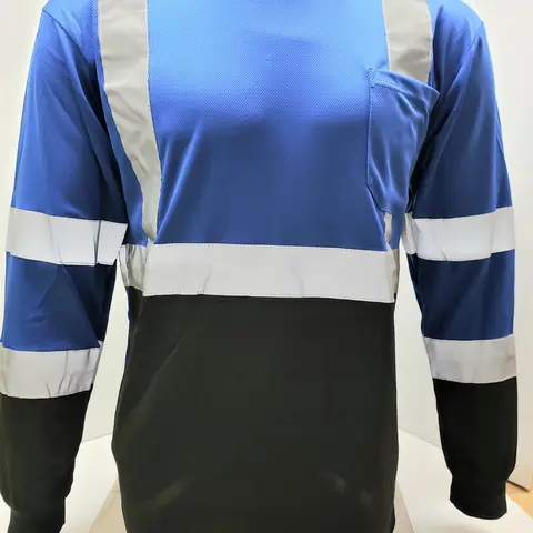 ROYAL BLUE WITH BLACK BOTTOM REFLECTIVE SAFETY SHIRT MADE WITH BIRDEYE MESH/ QUICK DRY POLYESTER FABRIC