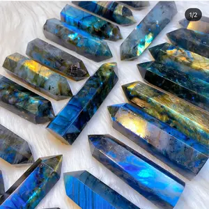 1pc Hand-Polished Natural Labradorite Tower, Natural Crystal, Blue Reflective Bohemian Home Decor & Jewelry Making, Unique Gift for Halloween Christmas Thanksgiving