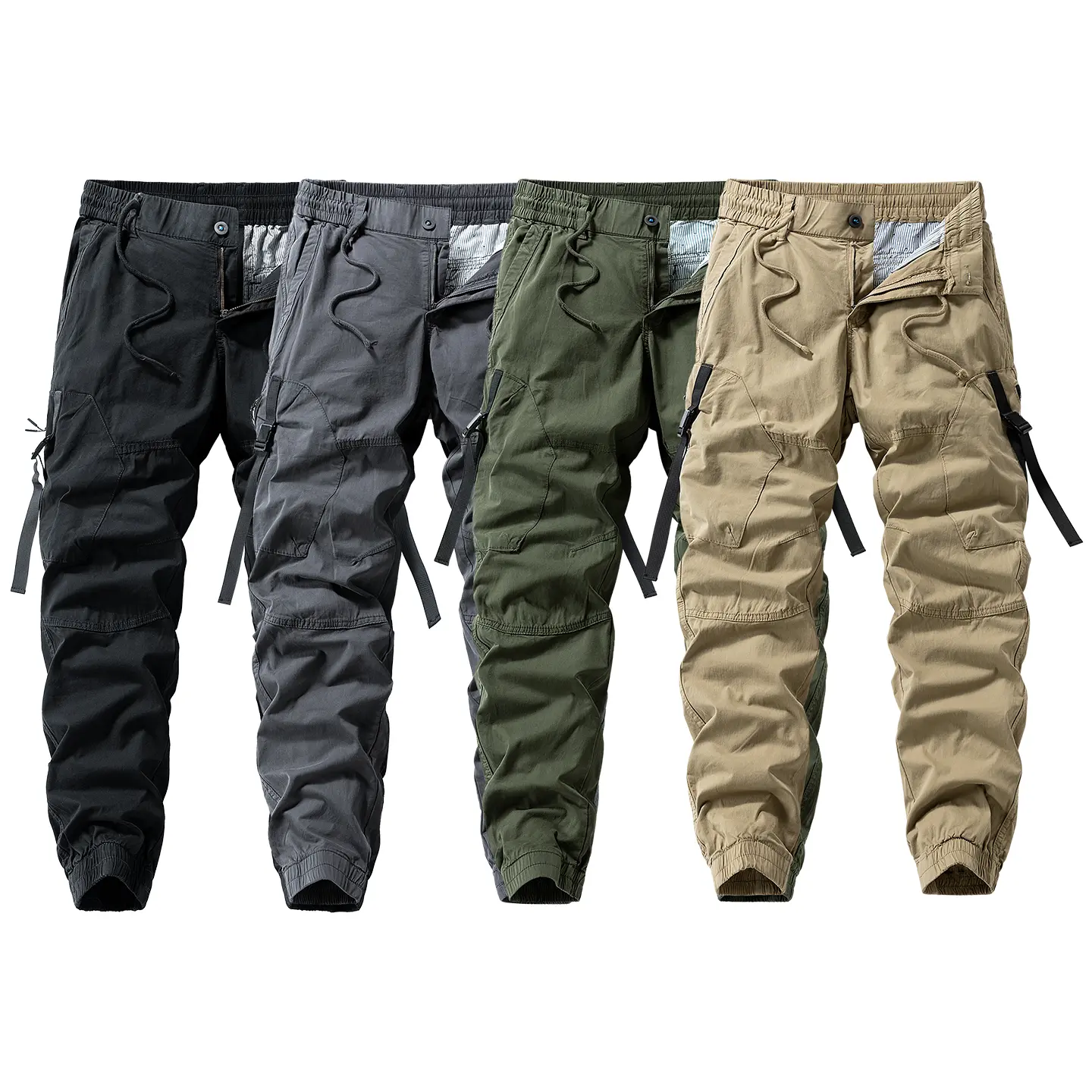 Men’s functional cargo jogger pants — tactical cargo long pants with an elastic waistband for outdoor casual wear; versatile athletic pants