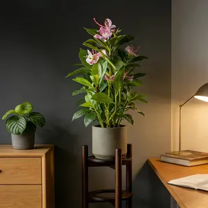21-40cm Artificial Azalea Plants Fake Rubber Tree Tropical Palm Leaves Faux Ficus with Flowers Plastic Green Plants Realistic Oak Leaves House Plants Decor for Home Garden Desktop Balcony Decor