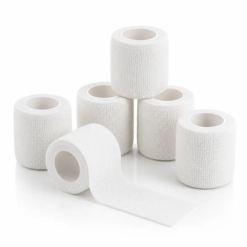 Unisex White Cotton Self-Stick Stretch Breathable Sports Tapes (6 Rolls) - Flexible Support for Workout, Pet Use, All-Season Athletic Wrap