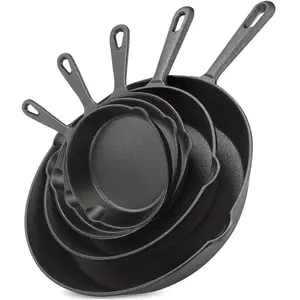 3/4/5PCS Cast Iron Skillet, Frying Pan With Drip Spout, Pre-Cooked Oven Cookware, Indoor And Outdoor Cooking For Camping, Grilling, Restaurant Chef Quality