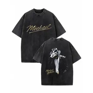 Washed T-shirt,100% cotton, featuring Michael Jackson's iconic signature and classic pose patterns. Suitable for summer streetwear. Retro street style. #Michael Jackson# #Jafar Jackson# #Biography Film# #Musical Legend#