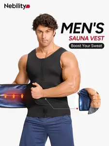 Nebility Sauna Suit for Men Waist Trainer Vest Boost Sweat Athletic Compression Shirt Activewear Gym Outfit