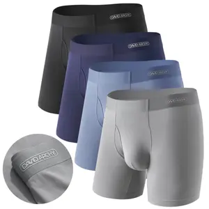 DAVID ARCHY Men's 4-Pack Simple Modal Boxer Briefs - Natural Plain, Breathable Silky Soft Second Skin Fabric, Waistfree Seamless Waistband, Spandex Basic, Ideal Menswear Gift
