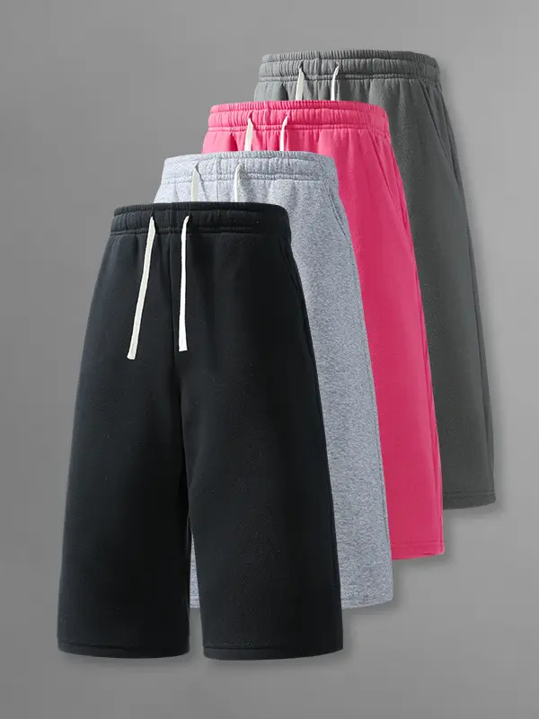4-Pack Summer Men’s Loose Straight Sweatpants, Drawstring Elastic Waist with Storage Pockets, Soft Breathable Fabric for Sports and Travel, Easy to Match