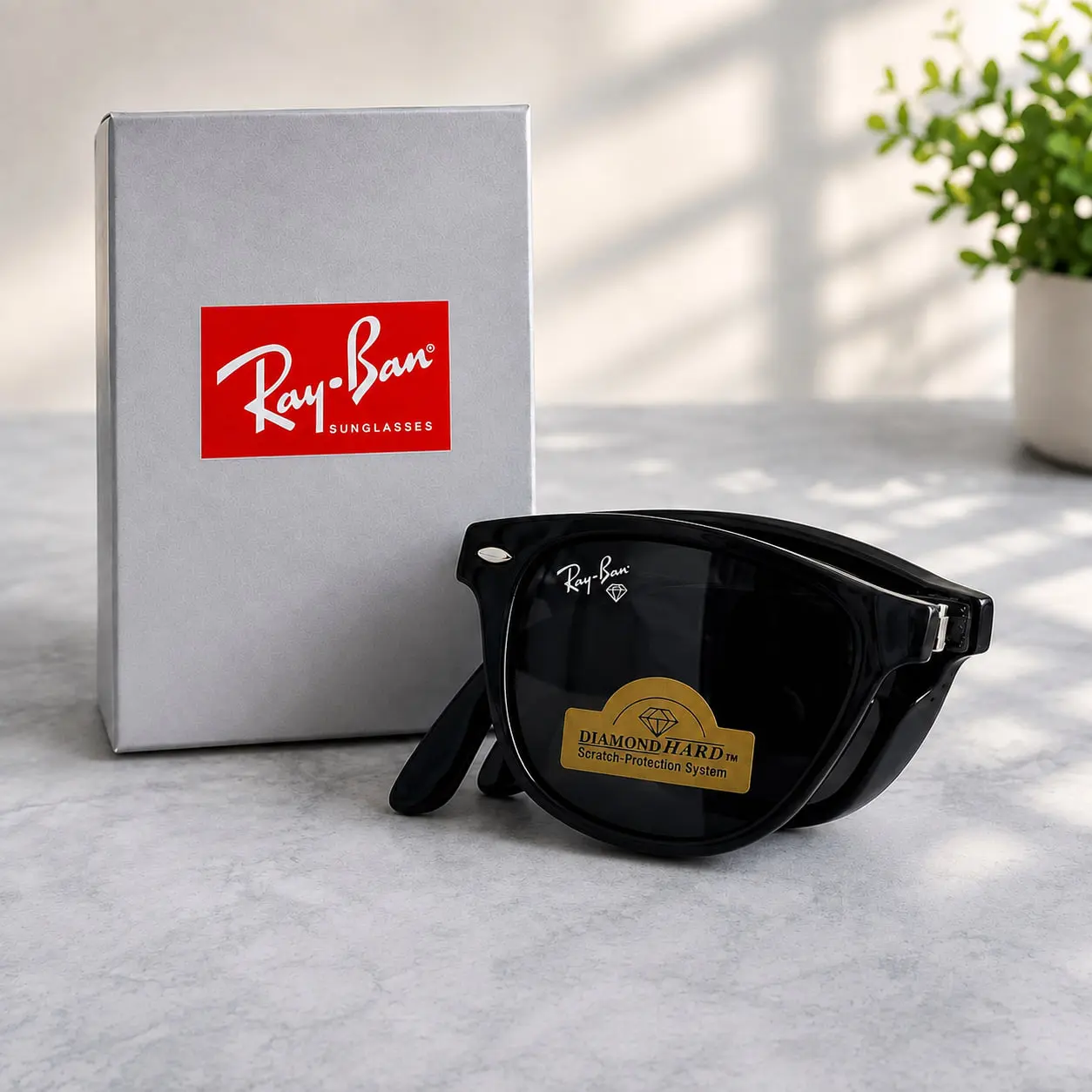 Ray-Ban Black Polarized Sunglasses – Glossy Frame with UV400 Lens Protection for Men & Women