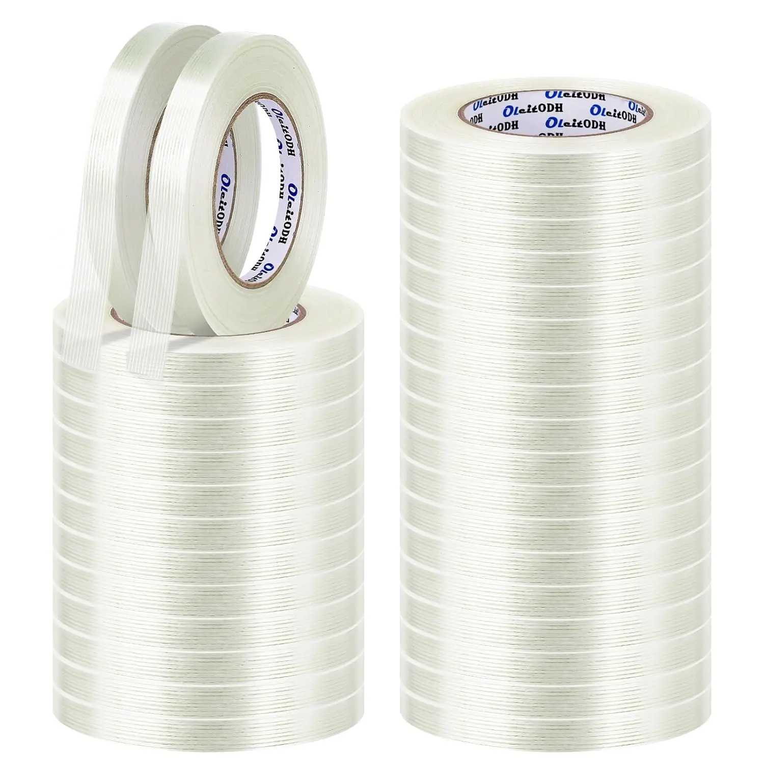 Oleitodh 32 Rolls Strapping Tape 1/2 Inch X 60 Yards 5.5 Mil Fiberglass Filament Packing Tape Transparent Reinforced Heavy Duty Mono Filament Packing Strips for Shipping Sealing Binding Fixing