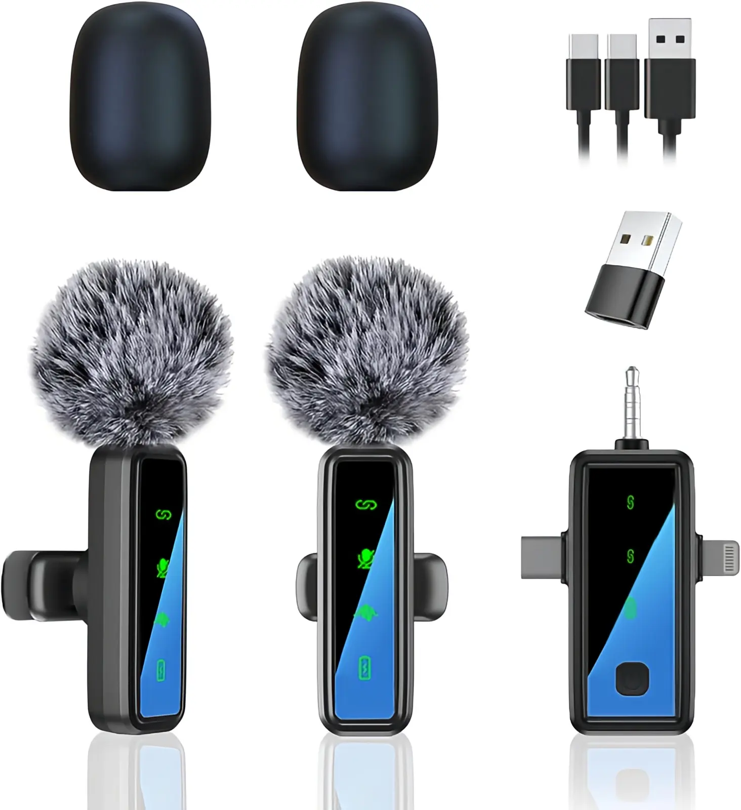 3-in-1 Dual Wireless Mini Microphone Lavalier Mic for Outdoor Video Recording and Live Streaming, Omnidirectional Noise Reduction Clip-on Mic for iPhone, Android, and Camera Devices
