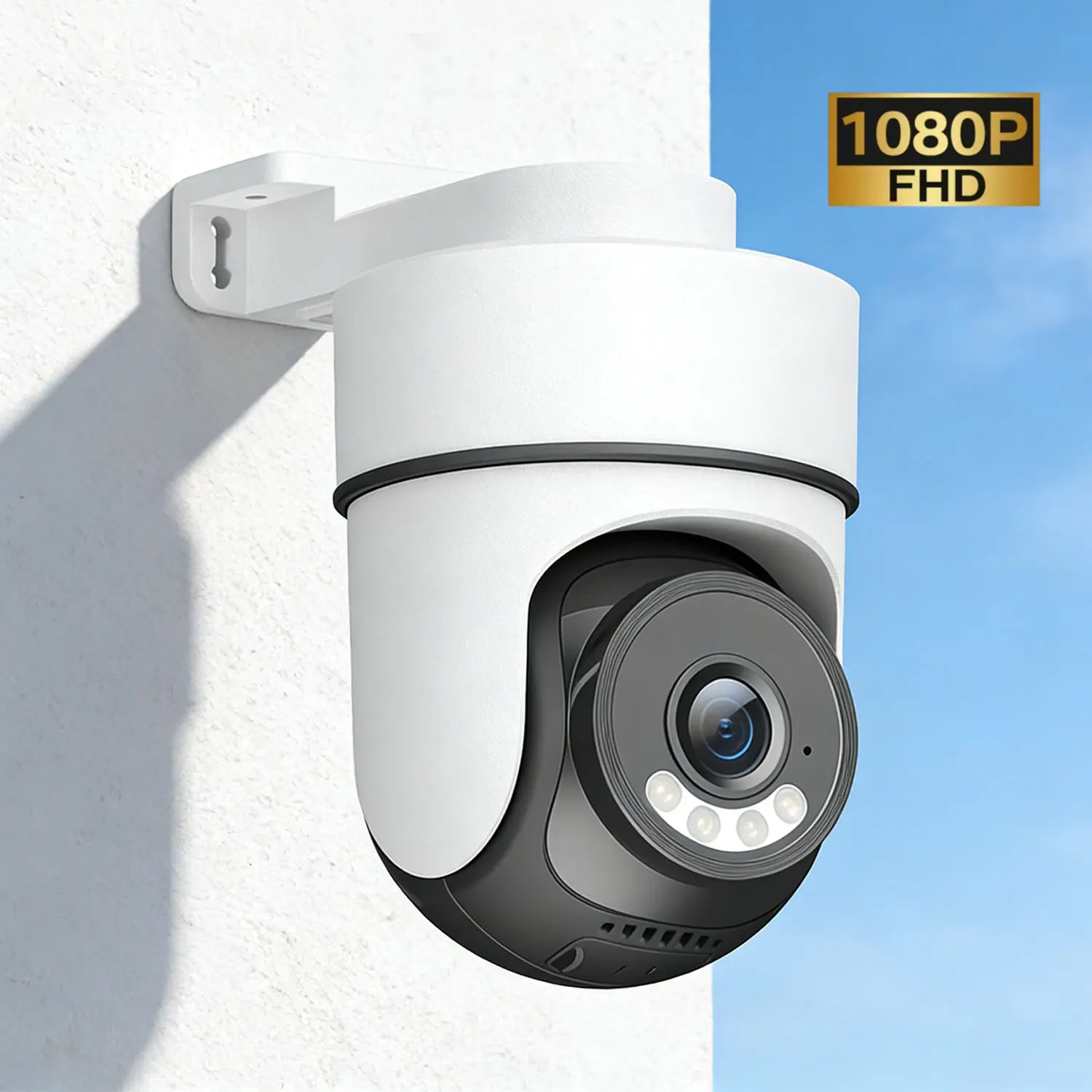 FHD 1080P Wired WiFi Security Camera, Pan-Tilt 360° Wall Mount Outdoor Camera, IP65 Waterproof, Color Night Vision, 2-Way Audio, Remote Access, Indoor-Outdoor Smart Home Surveillance Camera System