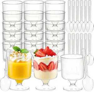120 Pcs Mini Dessert Cups with Spoons 60 Pcs 5 OZ Small Clear Plastic Dessert Parfait Cup 60 Pcs, Round Goblet Disposable Fruit Ice Cream Cake Pudding Cups Appetizer Bowl For Party