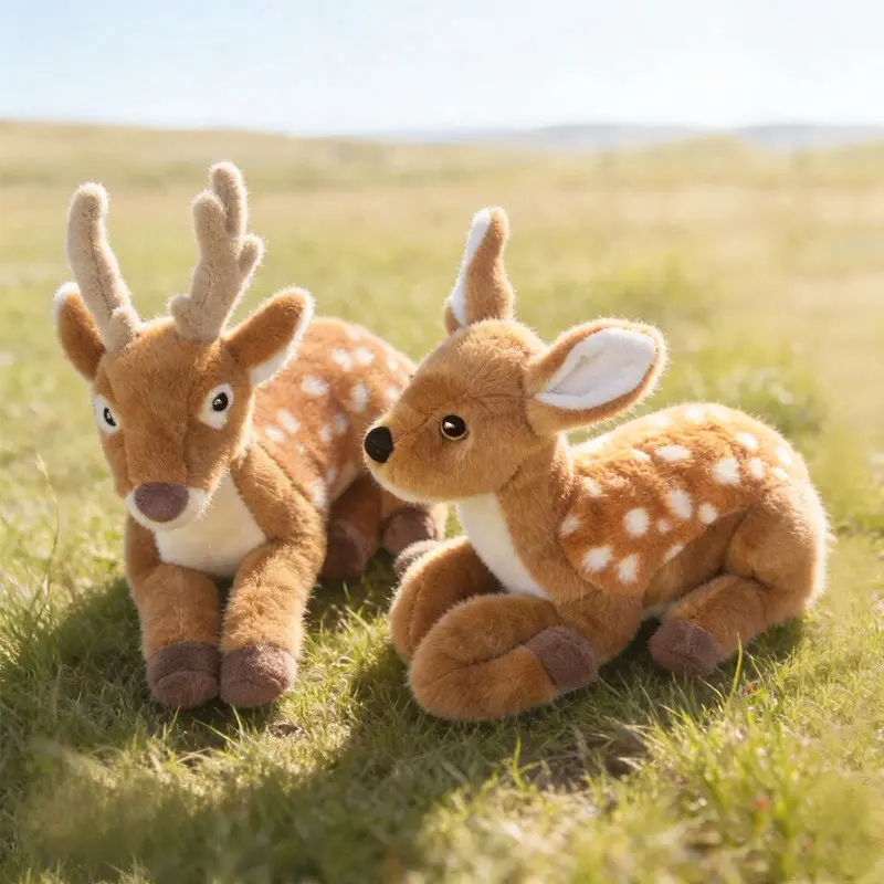 Realistic Plush Deer Toy, Soft Wool Fleece Animal, Wild Animal Birthday Gift for Kids, Valentine's Day & Mother's Day Present, Cuddly Stuffed Animal, Soft Huggable, Cute Animal Design, Soft Adorable Stuffed