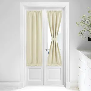 NICETOWN Sidelight Door Curtain - Farmhouse Blackout Patio Panel Thermal Insulated Top and Bottom Rod Pocket French Door Curtain for Privacy Bonus Tiebacks, 25 x 64-inch, Light Beige, Single Piece