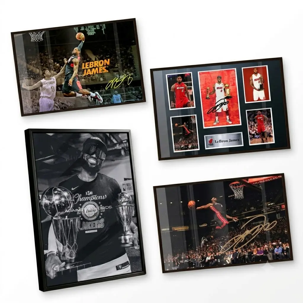 LeBron James Classic Career Moment Collage Framed Poster Replica Signature Sports Fan Decor