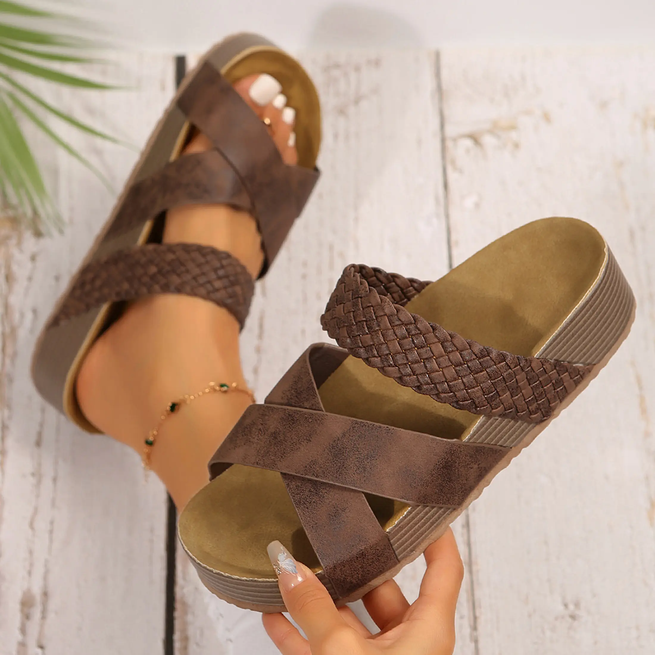 Womens Thick Bottom Braided Cross Sandals Minimalist Summer Casual Slippers Open Toe Springfresh Solid Color Options Perfect Fit
