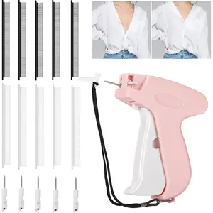 Sewwing Gun for Clothing, Stitch Gun for Clothes Quick Clothing Fixer Mini Stitch Gun with 6 Needles and 500 White & 500 Black Fasteners Clothing Fixer (Pink)