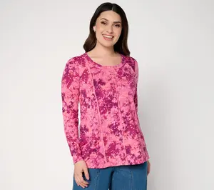 LOGO by Lori Goldstein Printed Seam Detail Long Sleeve Top