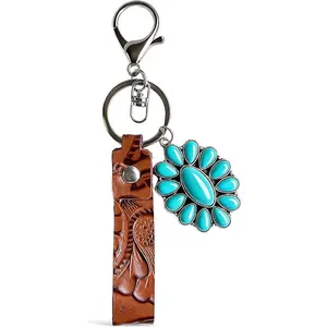 ChicBloom B Western Keychain Turquoise Bag Charm Wrangler Keychain Purse Charms for Handbags Boho Jewelry Gifts for Women Trendy