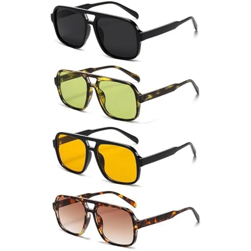 4 Pieces Retro 70s Square Aviator Sunglasses for Women Men Oversized Vintage Sun Glasses Trendy Aviator Shades﻿