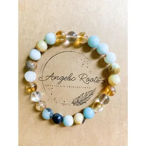 Amazonite, Citrine, and Clear Quartz Beaded Bracelet || Reiki Infused (In Store)