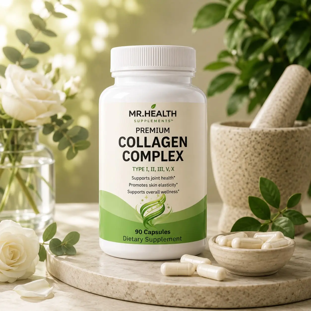 Premium Multi Collagen Complex | Types I, II, III, V & X | 1500 mg | 90 Capsules