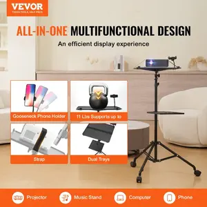 fathersdaygift  VEVOR Projector Stand, Laptop Stand Tripod Adjustable Height from 26.97 to 63 in, Portable Projector Tripod Stand with Tray Gooseneck Phone Holder, for Outdoor Movies, Home, Office, Stage or StudioVEVOR Super Brand Day
