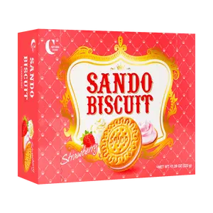 CROWN Korean Strawberry Cream Sandwich Cookies - Large 323g Box, Sweet & Crispy Snack for Parties & Gifts
