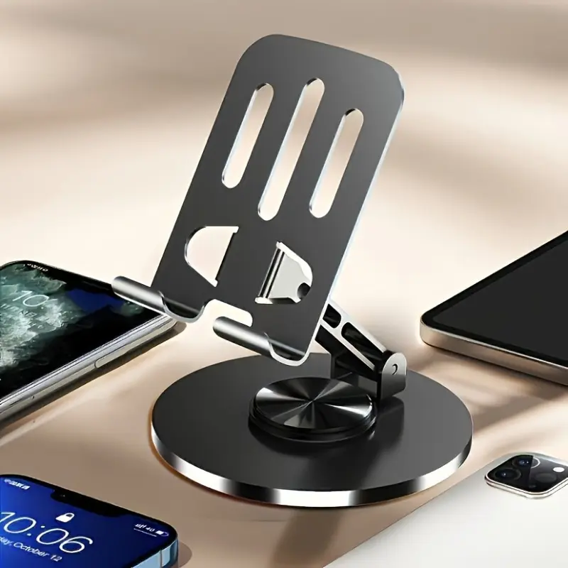 Alloy Phone Mount - 360° Rotating Adjustable Anti-Slip Desktop Cellphone & Tablet Stand, Folding Metal Mobile Accessory for Office Use, Accessories, Anti Slip Mount