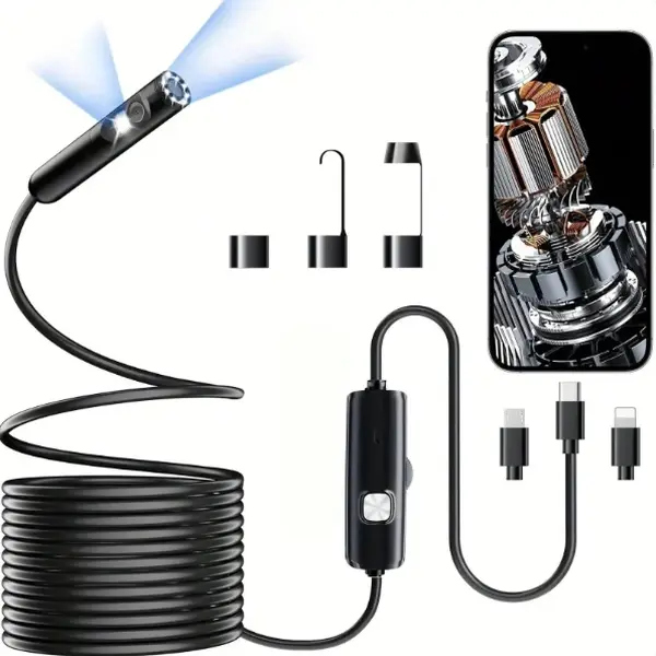 Lighted Endoscope Dual Camera, 1920P HD Endoscope Tool With 8 Adjustable LED Lights, Endoscope With Semi-Rigid Snake Camera, Waterproof 8mm Wide-Angle Inspection Camera,