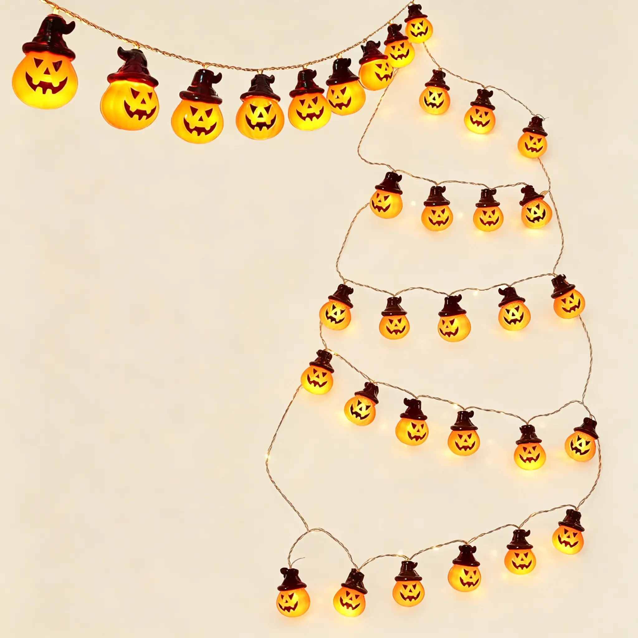 Halloween Pumpkin Lights, Jack-O-Lantern String Lights for Home, Porch, Front Door, Fireplace, Party & Fall Decorations