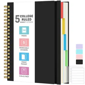 Spiral Notebook 8.5" x 11", 5 Subject Notebooks College Ruled with Removable Dividers, 300 Pages 100GSM Thick Spiral Writing Journal for Women & Men, Large A4 Lined Journal Notebooks for Work, School