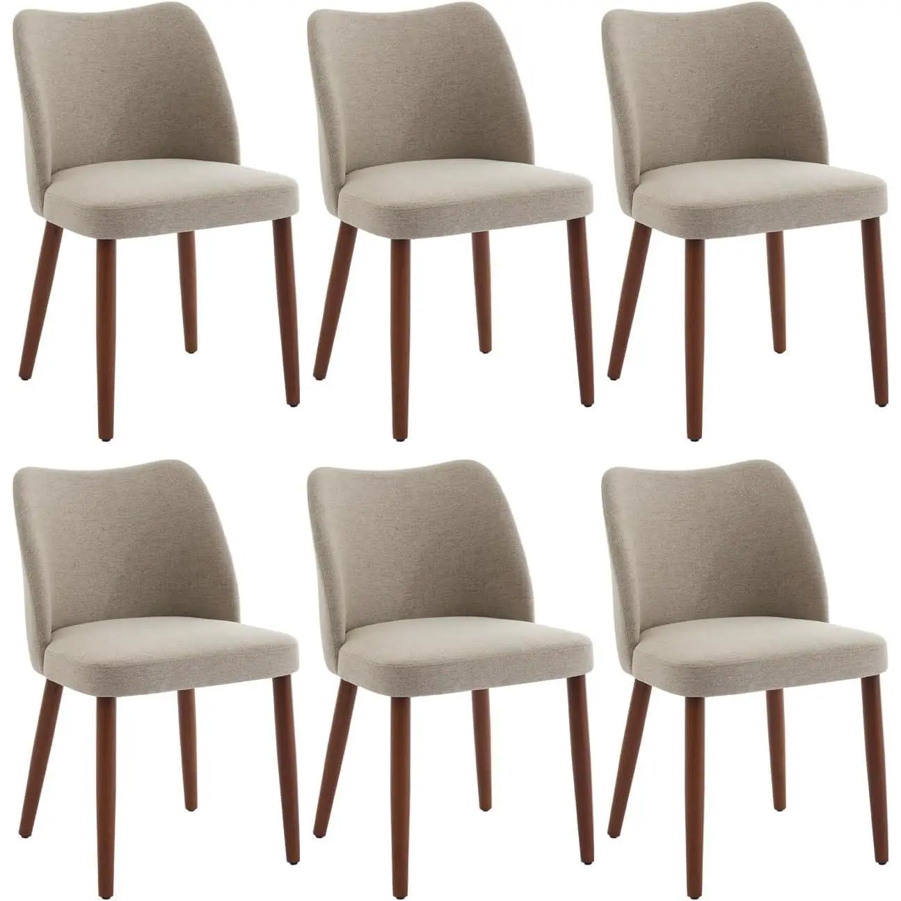 Garvee Dining Chairs Set of 6 – Modern Linen Upholstered Armless Kitchen Chairs with Wood Legs, Wing Backrest Support & Leveling Feet, Space-Saving Design for Dining Room & Home Office(Camel）