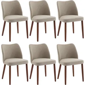 Garvee Dining Chairs Set of 6 – Modern Linen Upholstered Armless Kitchen Chairs with Wood Legs, Wing Backrest Support & Leveling Feet, Space-Saving Design for Dining Room & Home Office(Camel）