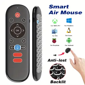 Wireless Smart Air Mouse Remote Control, Rechargeable Remote Control with Mini Keyboard, Backlight, 6-axis Gyroscope, Voice Search, Anti-lost Function Remote Control for Smart TV