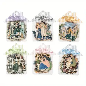 120 Character Scene Stickers Coffee, Reading, Cats and Dogs, Travel, Sports, Scene Character Theme, PET Waterproof Material, Retro Style, DIY Planner Decoration Scrapbook Material Sticker Pack.