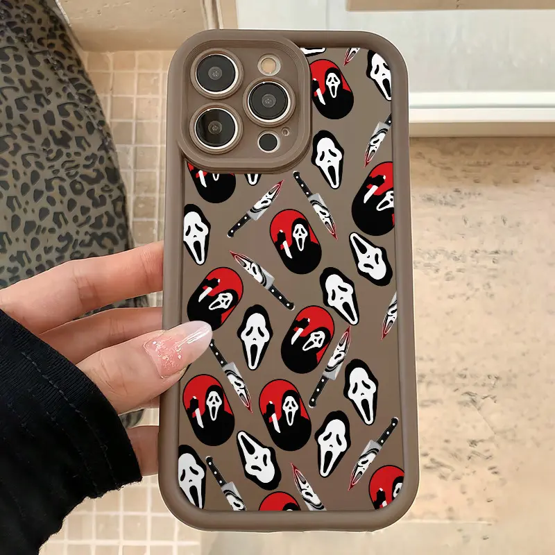 Horror Scary Scream Ghosts Face Halloween Phone Cases for iPhone17 16 15 14 13 Mini 12 11 Pro Max Plus Samsung S25 Ultra S24 FE S23 S22 TPU Shockproof Cover Protective Protector, Smartphone, Handheld, Protection, Casing
