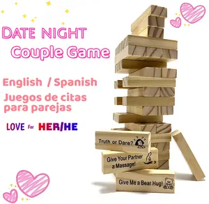 Blocking Stacking Game for dating Spanish/English Version  48 Pcs Wooden Blocks Gift for Girlfriend Party Prank Fun Building