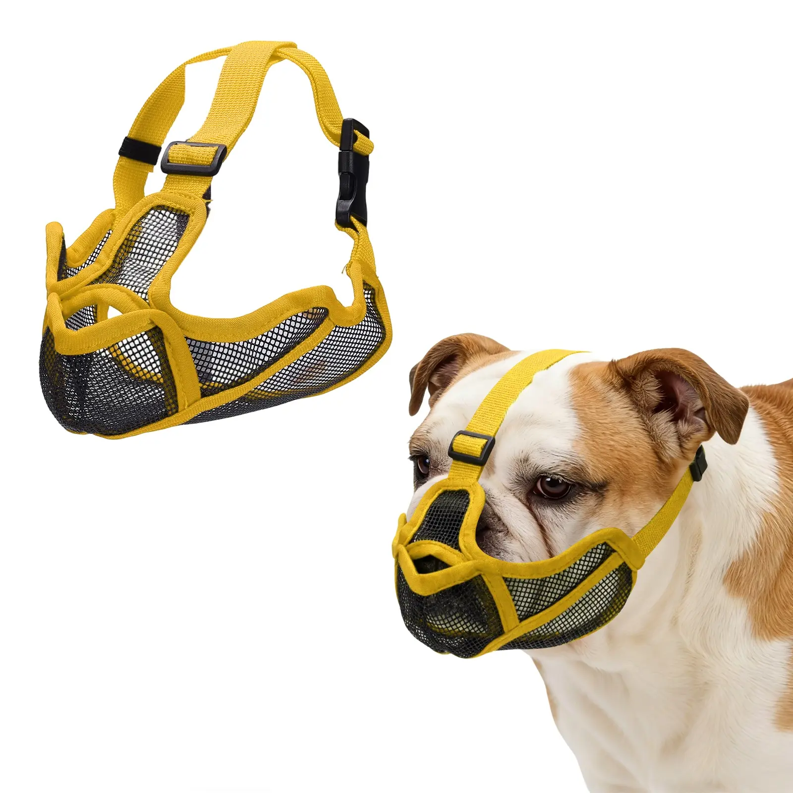 PETAXCELL Short Snout Dog Muzzles Adjustable Mouth Cover for Dogs Breathable Soft Mesh Muzzle for Anti-Biting Chewing and Barking Flat Face French Bull Dog Grooming Walking