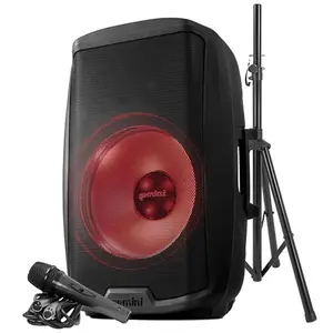Gemini AS-2115BT-LT-PK 15 in. 2000W Active Multi LED Bluetooth Loudspeaker with Stand & Wired Microphone