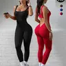 TCVC Women's U-Neck Sports Set - High Elasticity Quick-Dry Seamless Jumpsuit for Yoga Gym Exercise - Comfortable Breathable Two-Piece Athletic Wear