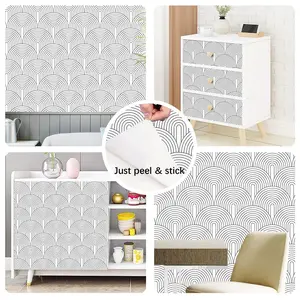 Easy Peel Vinyl Wallpaper Roll, Half Circle Line Design, Removable Self-Adhesive, 17.71 Inch Wide, Mould-Proof, for Home Decor