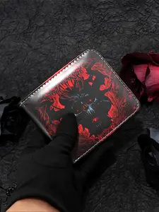 Trendy Punk Style Men's Wallet Card Holder, Skull Print Money Bag, Durable Mid-Young Adult Wallet, Party Style, All Seasons, Durable Bifold Wallet