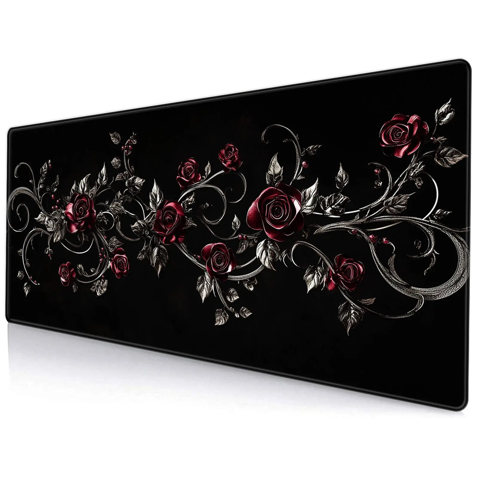 Gothic Rose Pattern Mouse Pad, Rectangle Gaming Mouse Pad, Non-slip Mousepad, Office Desk Keyboard Mouse Mat for Home Office Game Room Desk, Corporate Work Aesthetic Desk Accessories, Gaming Desk Accessory