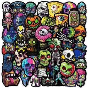 50PCS Colorful Skull & Ghost Face Graffiti Stickers - Funny Stickers Unique Creative Decor for Halloween Festivals AnimeWorlds Store Premium Skull Stickers Sticker Packs