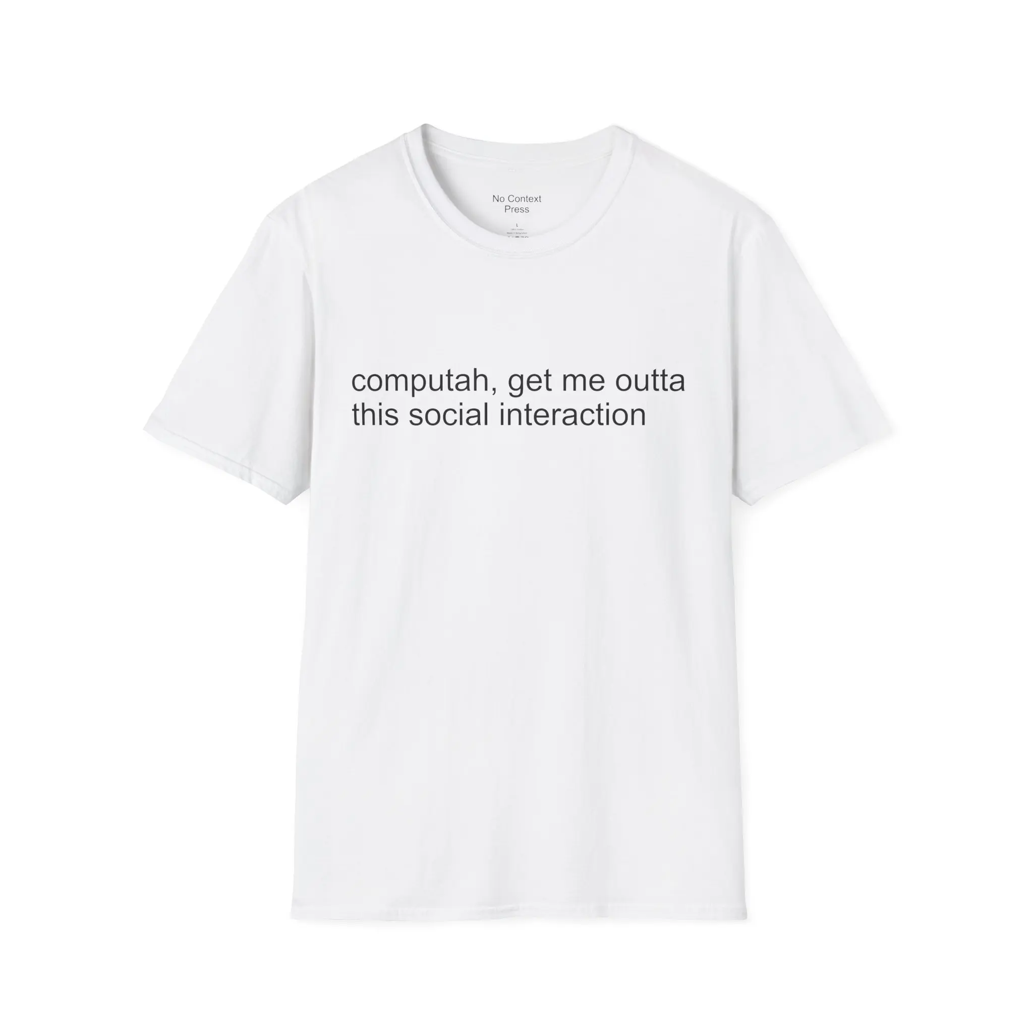 Men's Humorous "Computah Get Me Outta This Social Interaction" Graphic T-Shirt, Casual Daily Wear Top