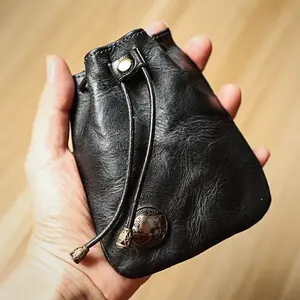 Leather Coin Bag with Drawstring, Unisex Change Holder, Valentine's Gift, Wallet Coin Pouch, Men's Leather Money Clip, Hobo Wallet